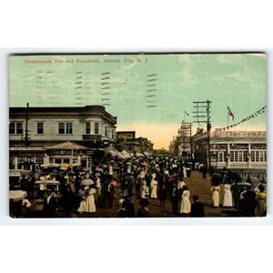 Atlantic City NJ Postcard 1910s Coca Cola Sign Steeplechase Pier Boardwalk 1912